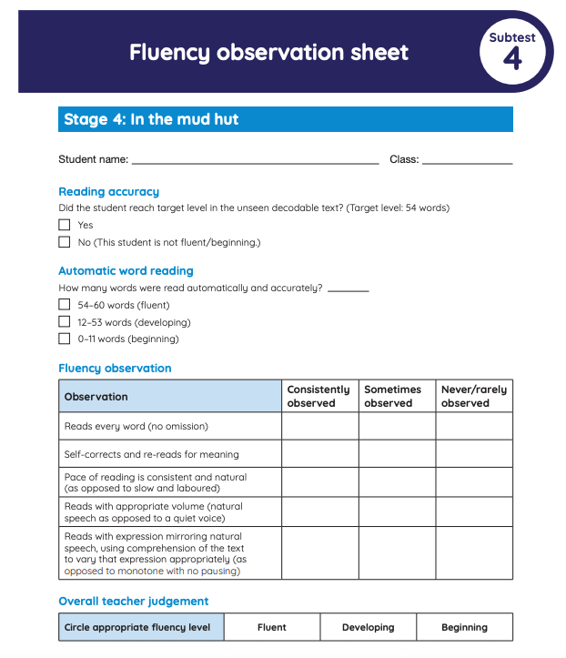Fluency observation sheet